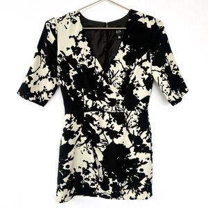 Black by Saks Fifth Avenue Black White Short Sleeve V Neck Half Sleeve Dress 2